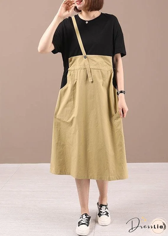 Modern Black Patchwork Summer Cotton Holiday Dress Short Sleeve
