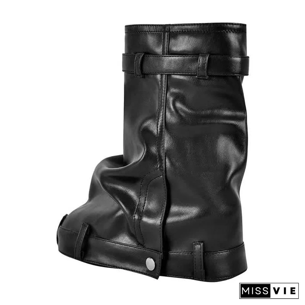 Fashion Fold Over Zipper PU Platform Boots
