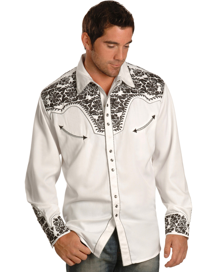SCULLY MEN'S PEWTER EMBROIDERED GUNFIGHTER SHIRT