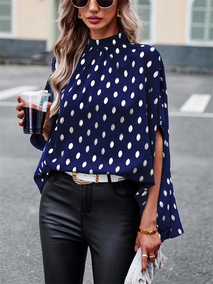 Hot Silver Polka Dot Shirt Women Autumn Temperament Commuter Design Sense Evening Sleeve Long Sleeve Blouse