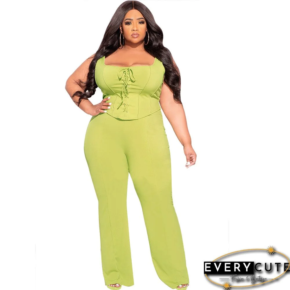 Corset Tank Top Full Pants Plus Size Two Piece Set