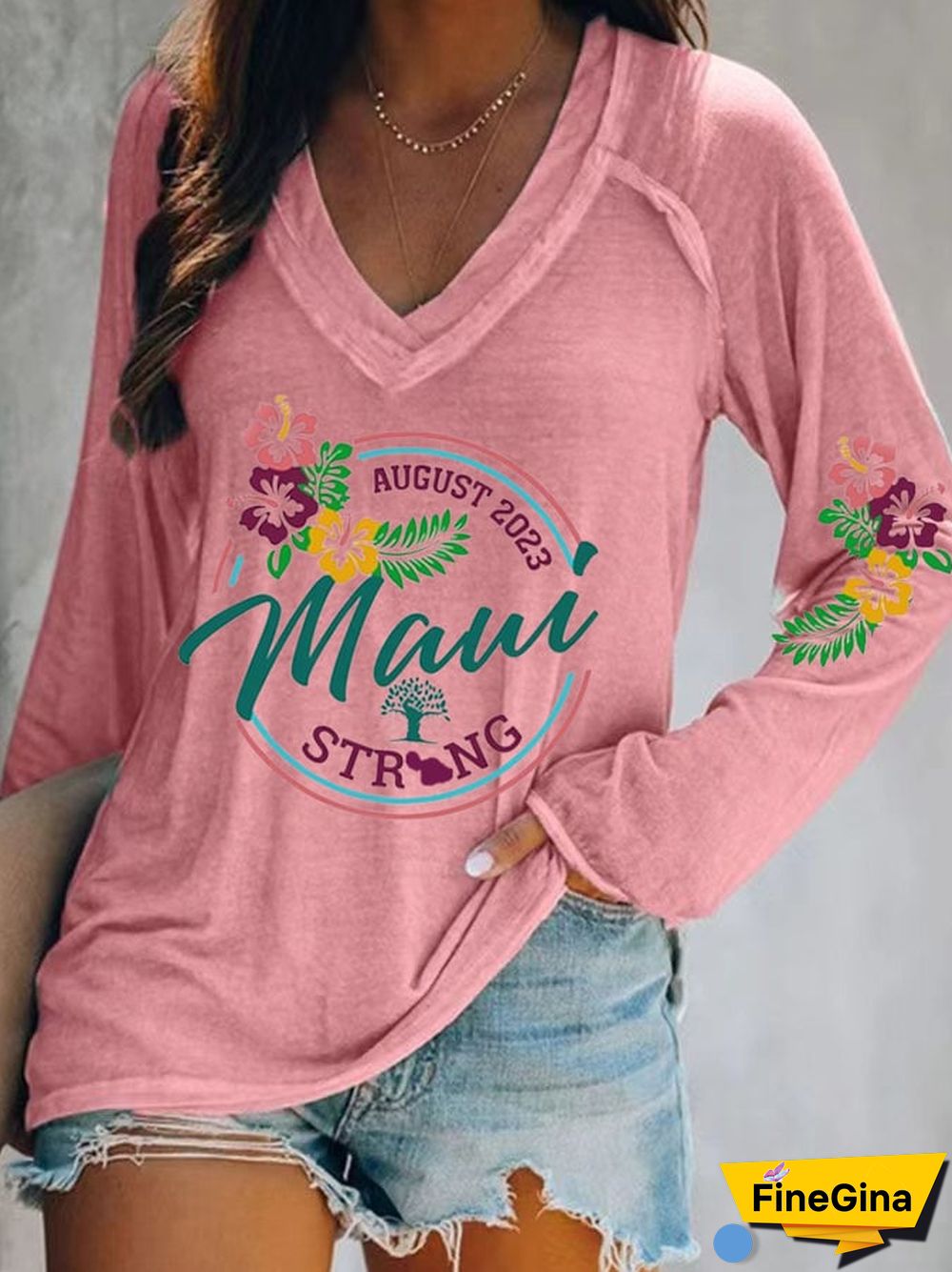 Women's Maui Strong Print Long Sleeves Casual T-Shirt