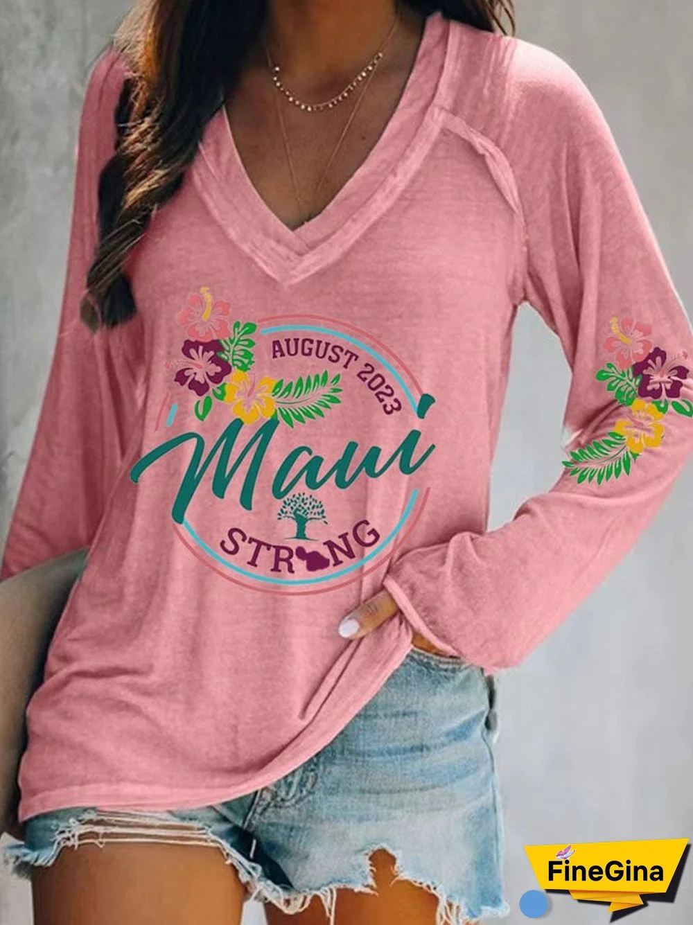 Women's Maui Strong Print Long Sleeves Casual T-Shirt