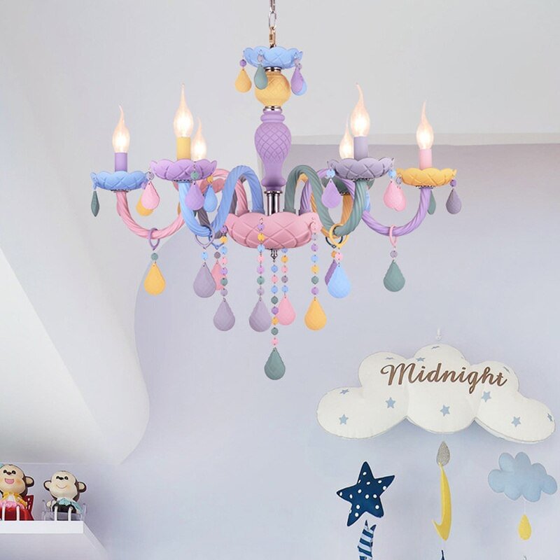 Makaron Color Crystal Pendant Lamp Children Bedroom Lamp Creative Fantasy Luminaire Stained Glass Lustre Candle Hanging Lamp