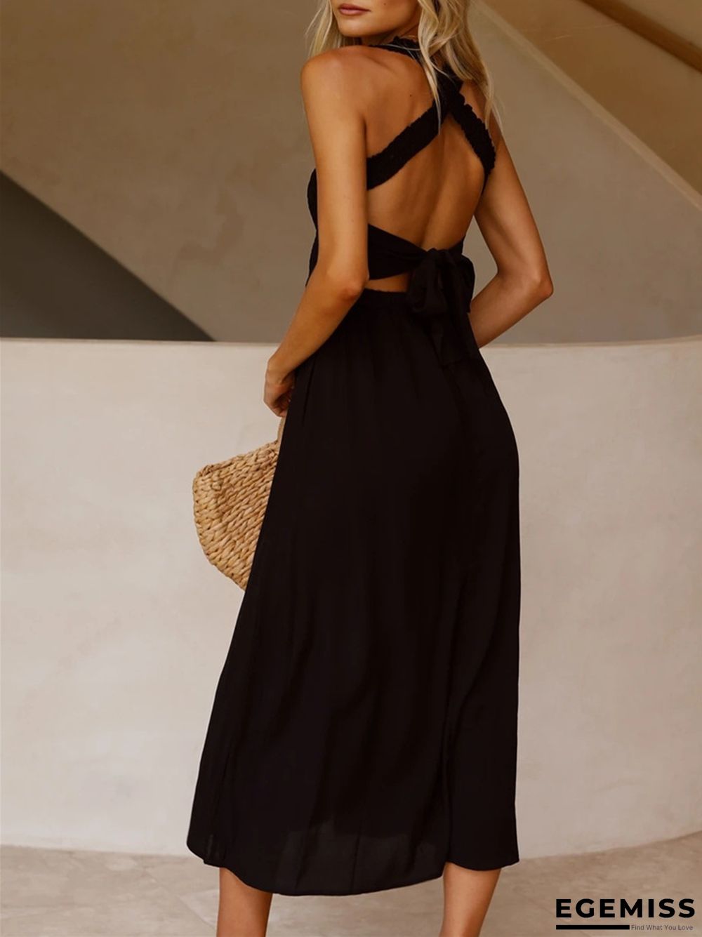 Casual Fashion Solid Color Cotton Linen Suspender Dress | EGEMISS