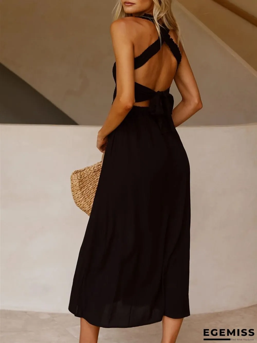 Casual Fashion Solid Color Cotton Linen Suspender Dress | EGEMISS