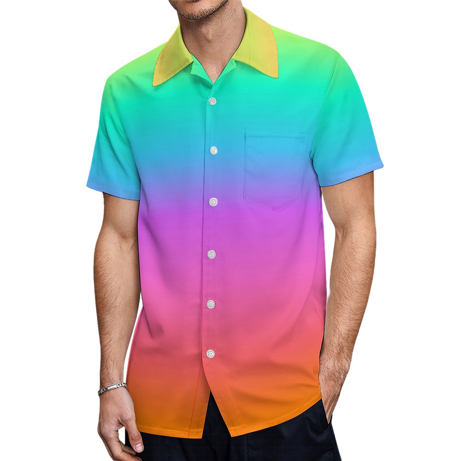 Pastel Rainbow Ombre Gradient Hawaiian Shirt Mens Button Down Plus Size Tropical Hawaii Beach Shirts