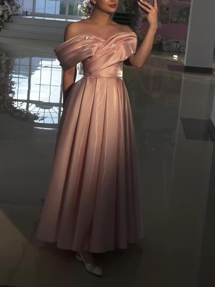 Glitter Off-the-shoulder Pleated Dress