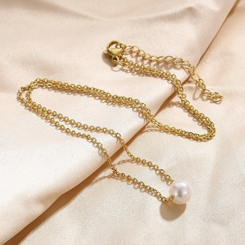 Stainless Steel Titanium Steel 18K Gold Plated Minimalist Plating Round Pendant Necklace