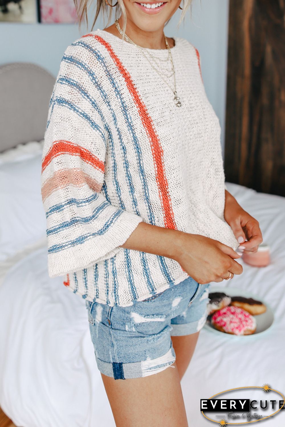 Wide Sleeve Striped Beach Sweater