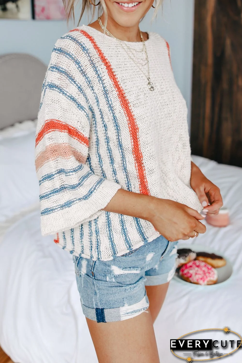 Wide Sleeve Striped Beach Sweater