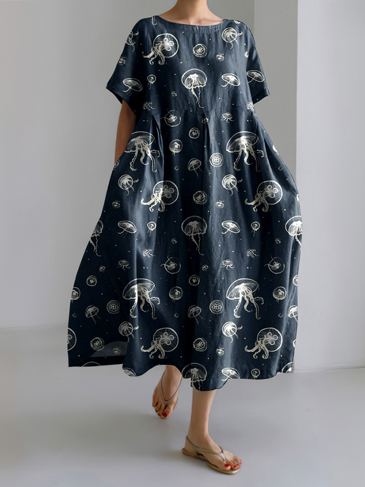 Comstylish Jellyfish Print Short Sleeve Loose Midi Dress