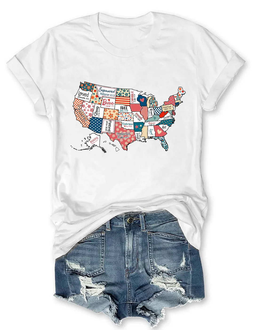 America USA Map Religious 4th Of July T-shirt