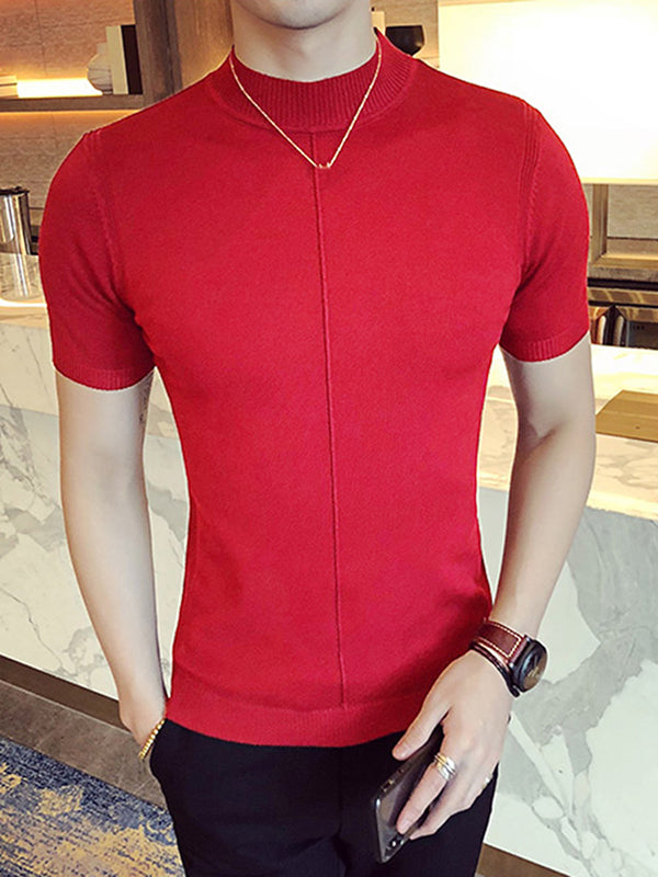 Aonga - Mens Solid Half-collar Short Sleeve Knit T-shirt K aonga