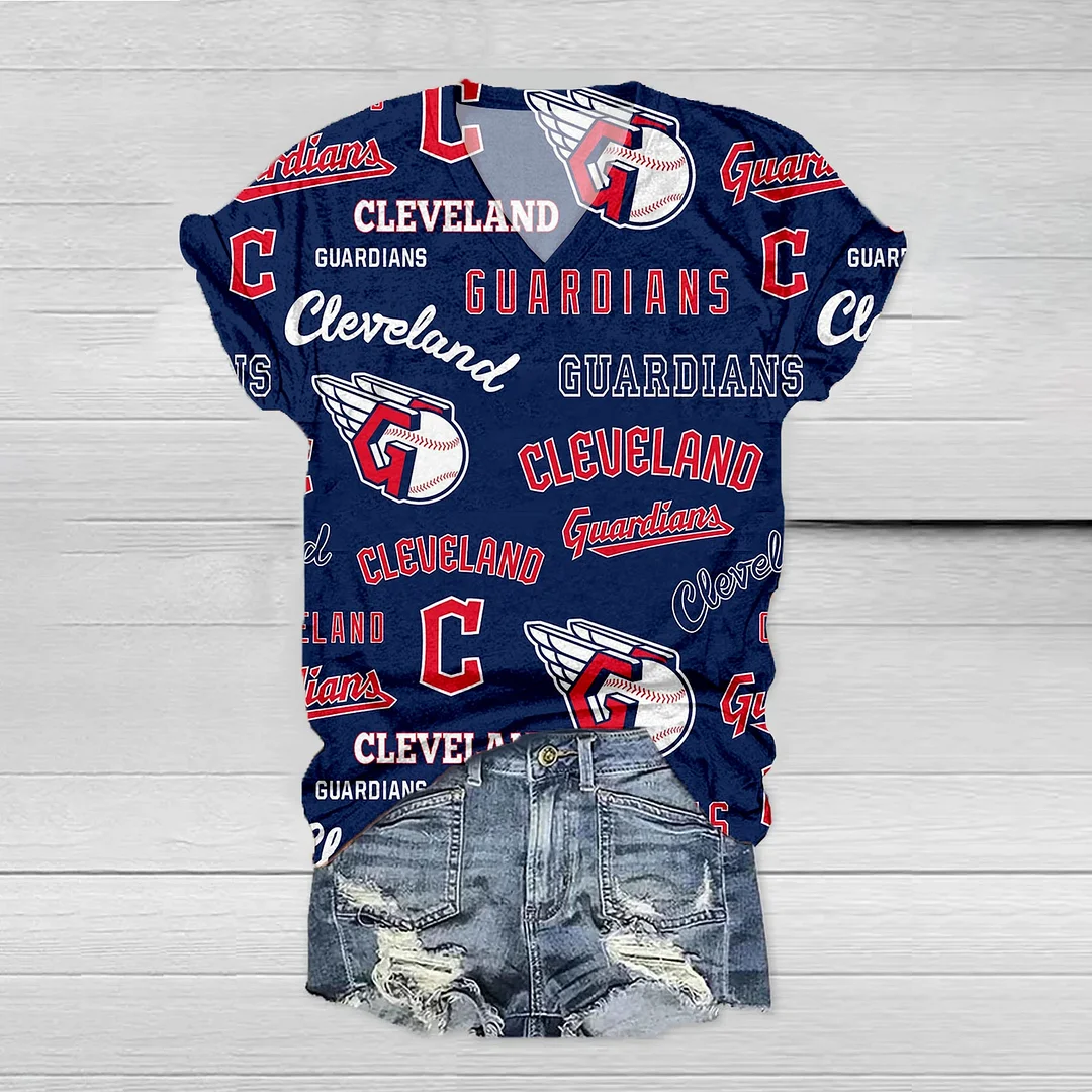 Cleveland Guardians Print V-Neck T-Shirt