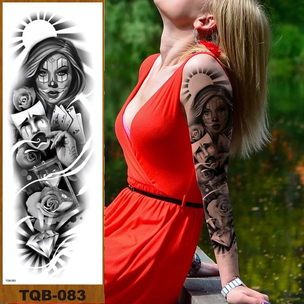 Full Flower Arm Temporary Tattoo Sticker Man Woman Body Leg Art Fake Tatoo Beauty & Snake Bear Owl Fox Mermaid Egypt Queen Sexy