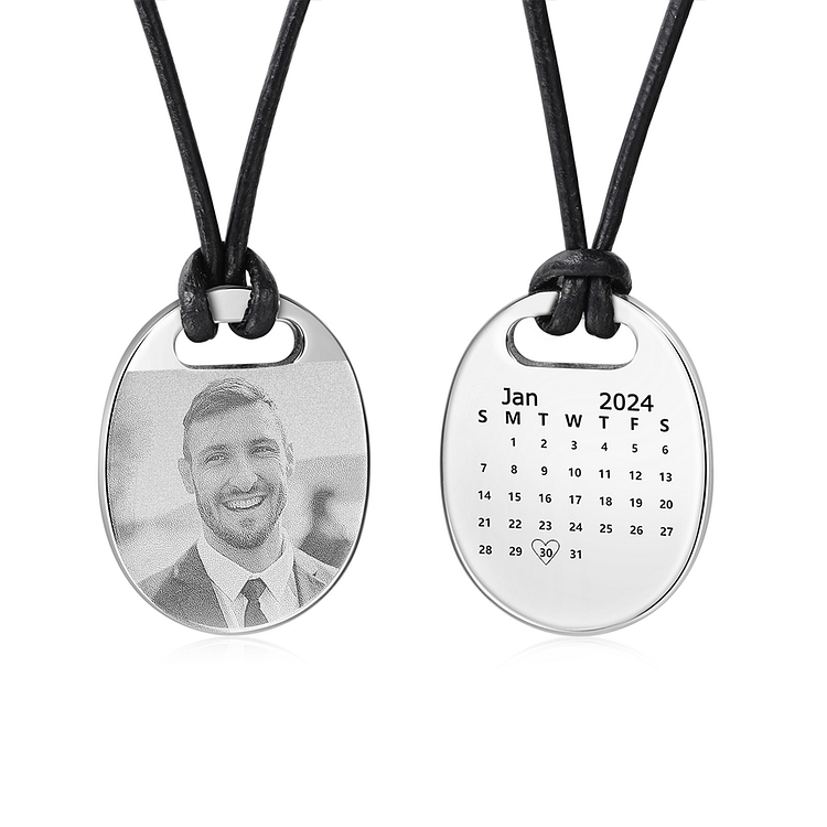Personalized Custom Photo and Date Stainless Steel Men's Necklace Father's Day Gift for Dad