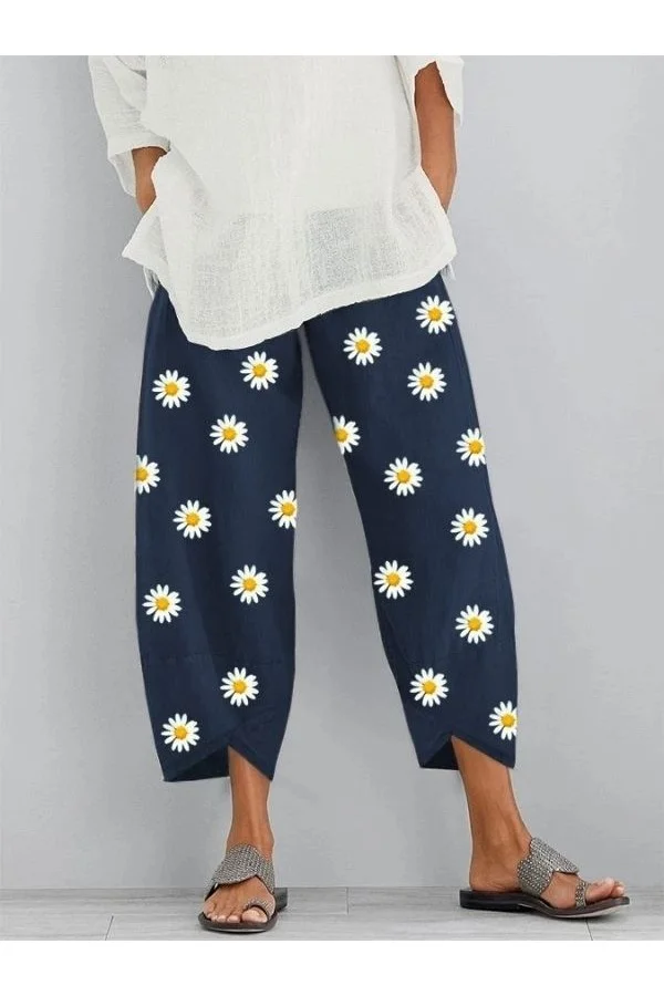 Daisy Floral Printed Pants With Pocket