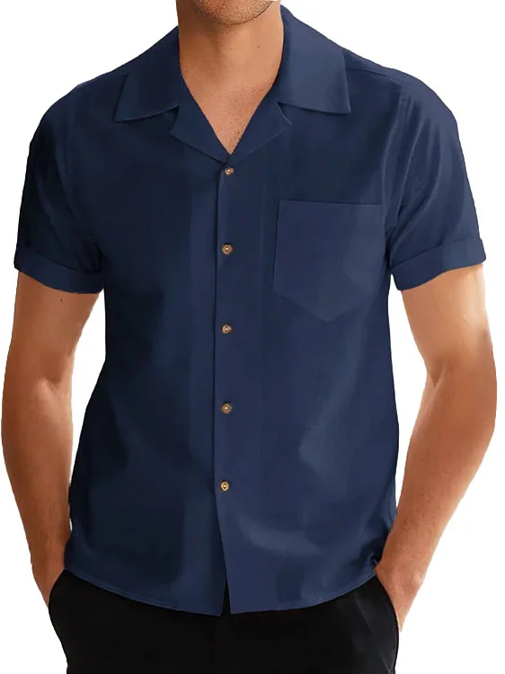 Hawaiian Men's Casual Cuban Collar Short Sleeve Pocket Shirt
