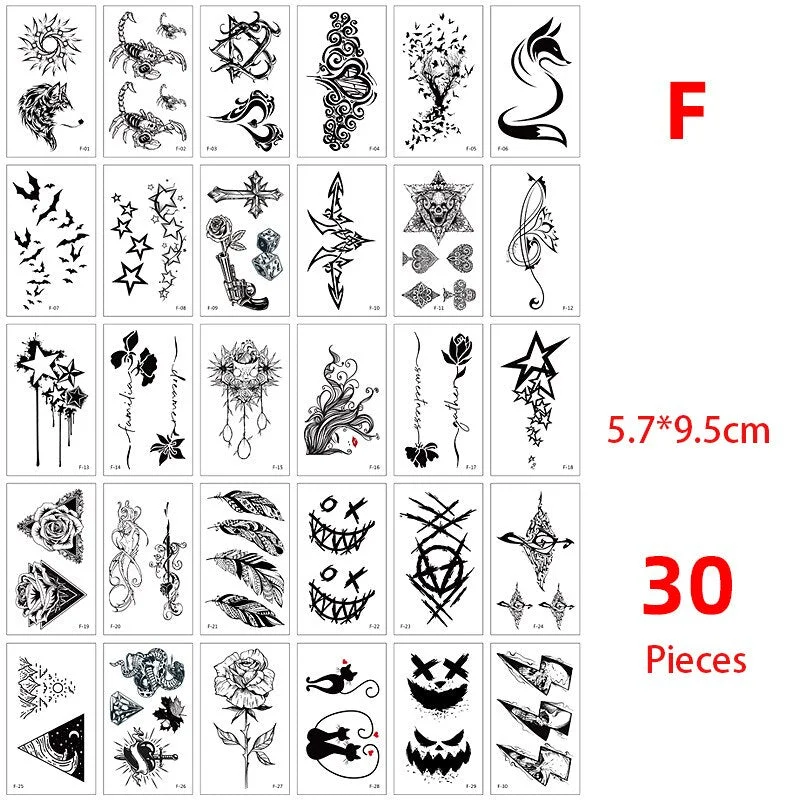 Temporary Tattoo Sticker Set Moon Skull Cross Butterfly Tatoo Flash Tatto Fake Waterproof Stickers for Men Women Girls 50 Pcs