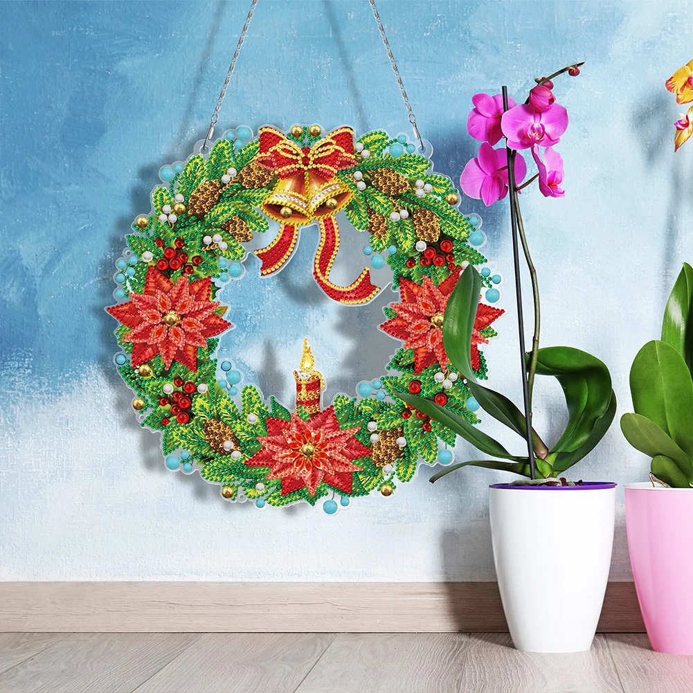 DIY Diamond Painting Hanging Christmas Wreath - Christmas Candle
