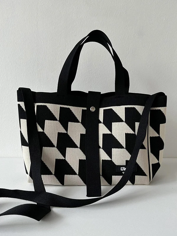 Woven Split-Joint Contrast Color Handbags Bags