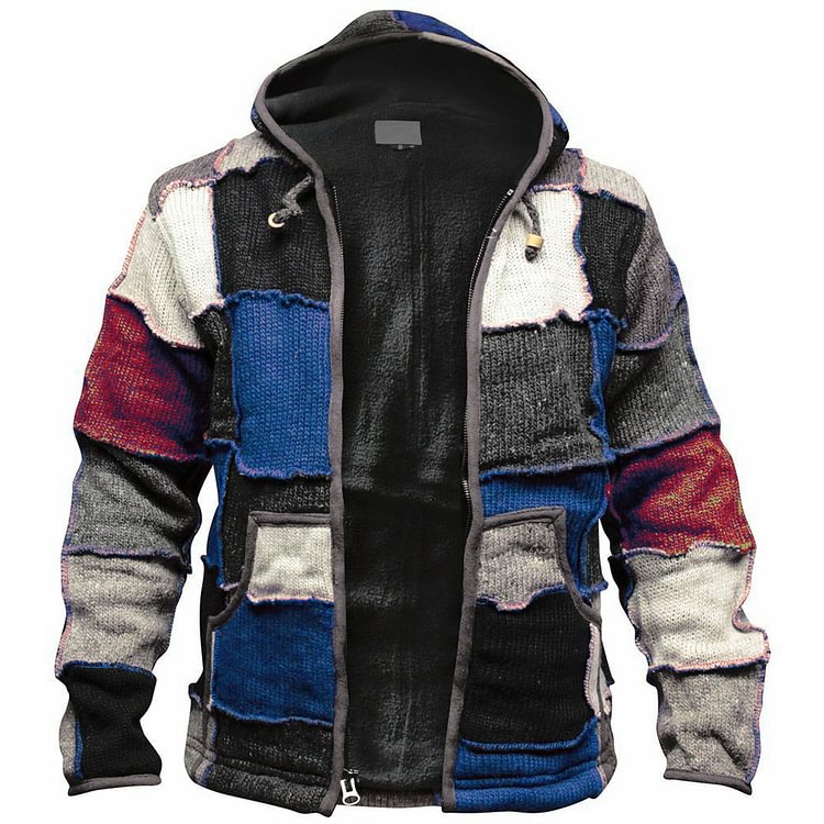 Color Block Patchwork Hooded Vintage Men's Jacket