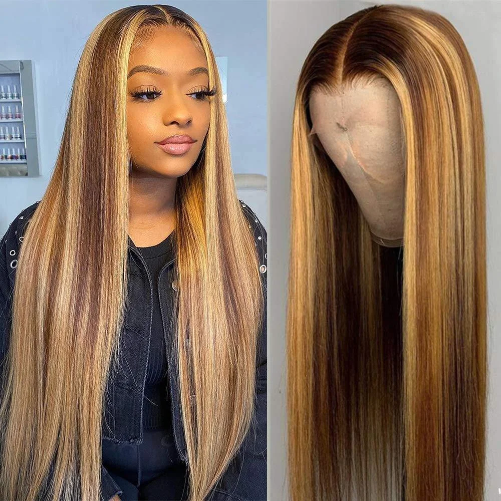 Straight Hair Highlight Color Lace Part Wig T Part Human Hair Wigs ELCNEPAL