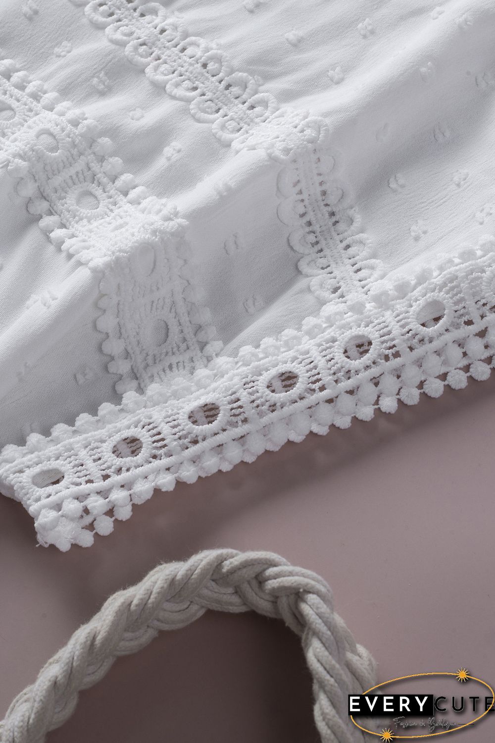 White Swiss Dot Lace Splicing Short Sleeve Top