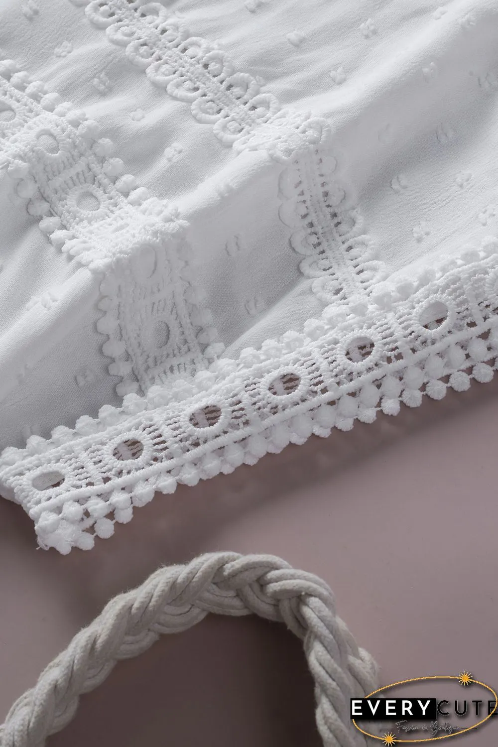White Swiss Dot Lace Splicing Short Sleeve Top
