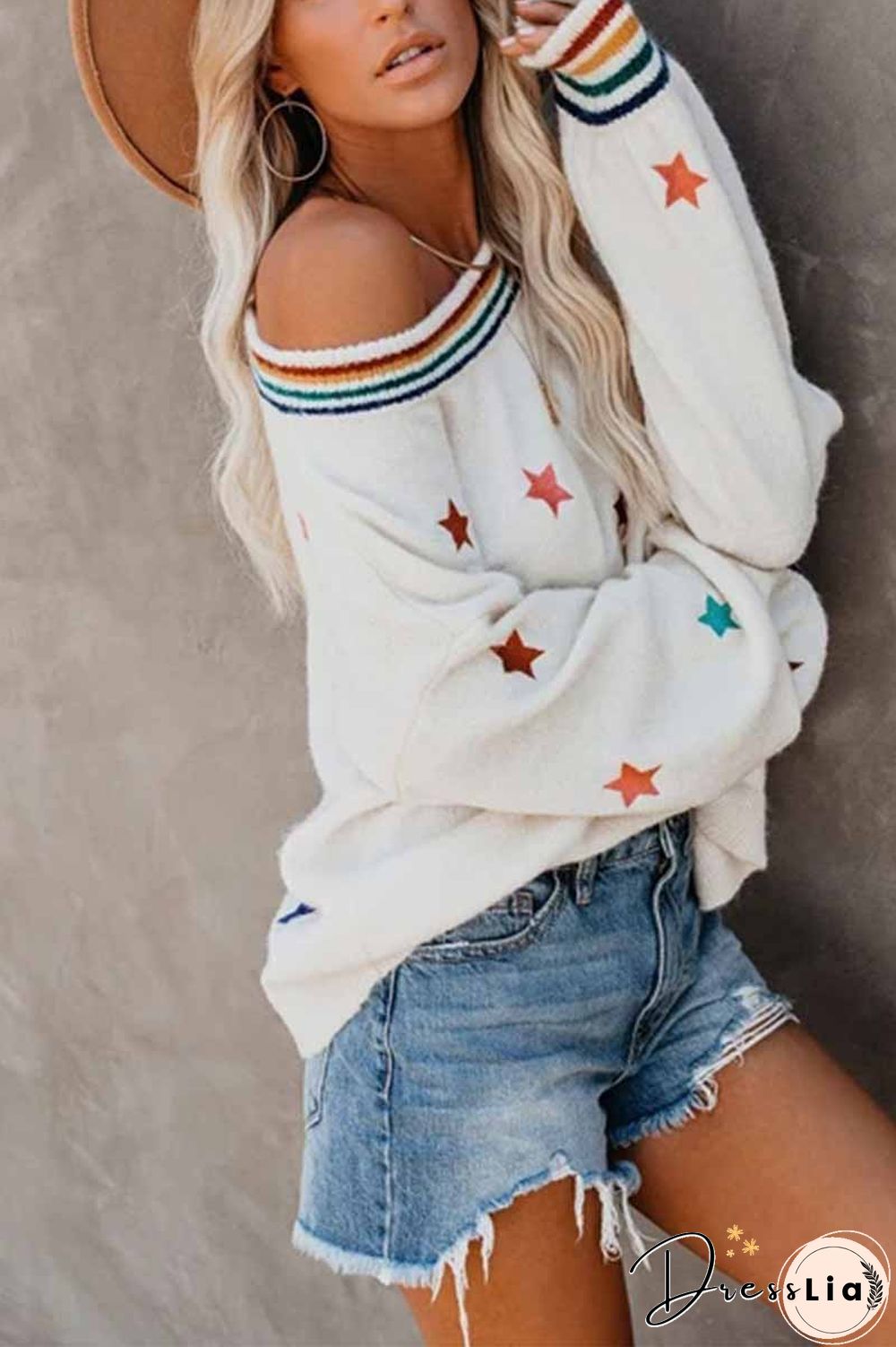 Fashion Loose Star Print Sweater
