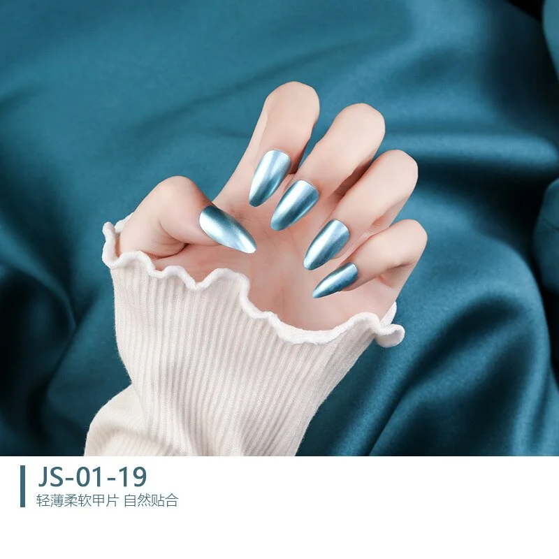 1 Sets 24 Pieces/Set Metallic Reflection Effect Almond Shape Full Cover 10 Sizes False Nail Tips Perfect For Night Out-Nail Inspo