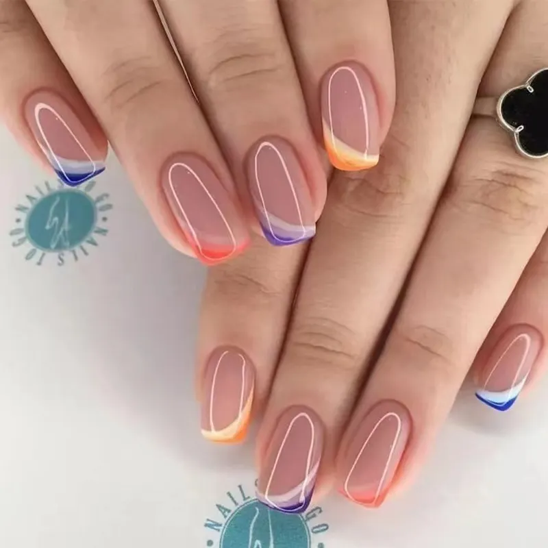 Churchf Through The European Square Gradual Fresh And Natural Wear A Colorful French Nail Chip Fake Nail Removable