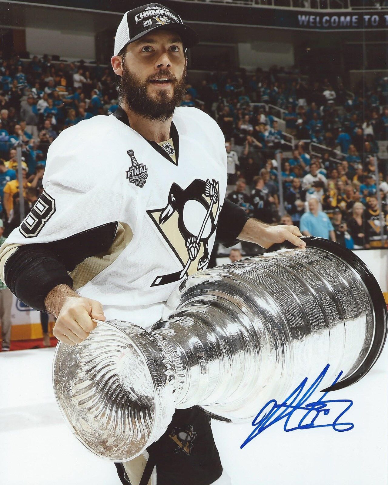 Kris Letang Signed 8x10 Stanley Cup Photo Poster painting Pittsburgh Penguins Autographed COA