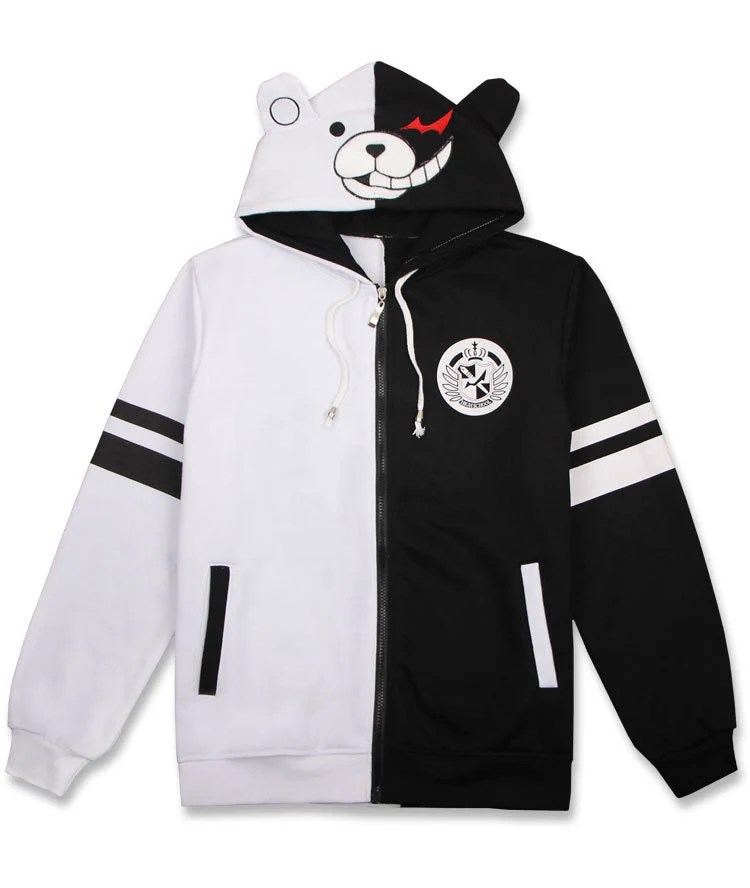 Danganronpa Monokuma Cosplay Costume Black and White Bear Long Sleeve Hoodie-elleschic