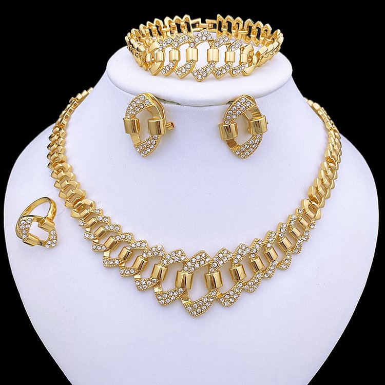 Dubai Gold Color Jewelry Set Rhinestones Jewelry Fashion Women Necklace Earrings Set