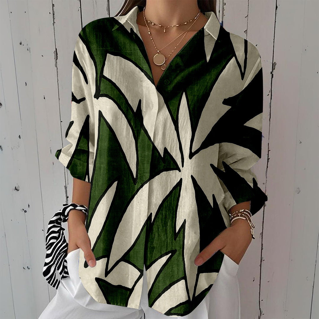 Women Long Sleeve V-neck Graphic Floral Printed Top