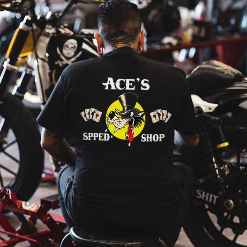 ACE'S SPPED SHOP Wolf Black Print T-shirt