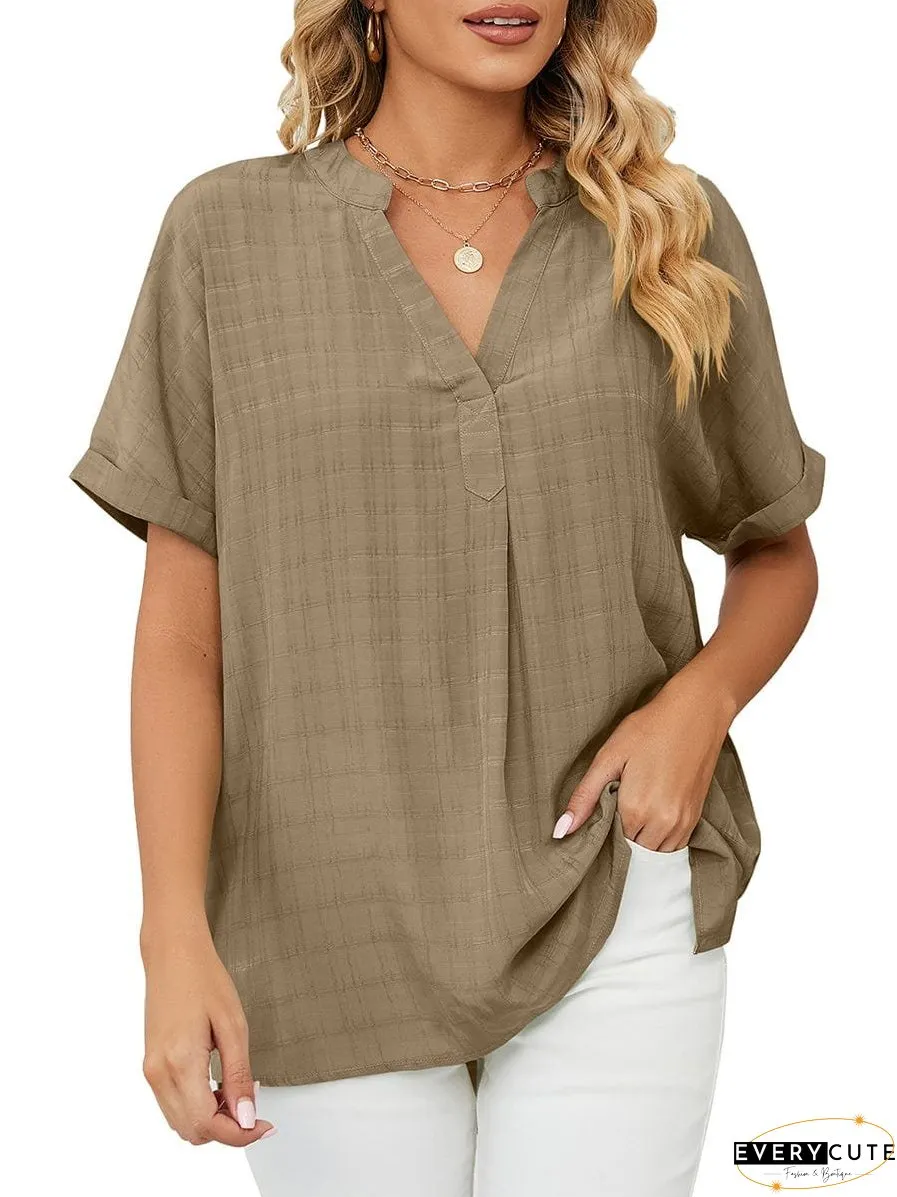 Solid V-Neck Loose Short Sleeve T-Shirt