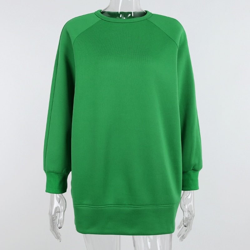WannaThis Sweatshirts Women Long Sleeve Cotton Round Neck Green Oversized Loose Tops Autumn Casual Pullover Basic Fashion  2021