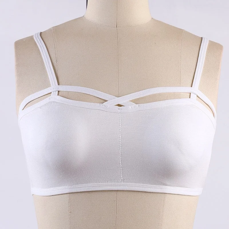Pongl Sexy Women Cut Out White Bra Bustier Crop Top Strappy Cropped Bandage Padded Tank Tops Camisole