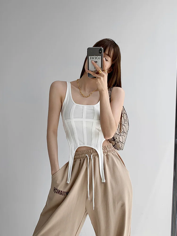 Brownm Brownm Fishbone Harness Hook Vest Female 2023 New Ins Design Sense Slim U Collar Short Top Tide