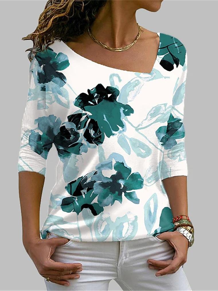 Women's Long Sleeve V-neck Floral Printed Top