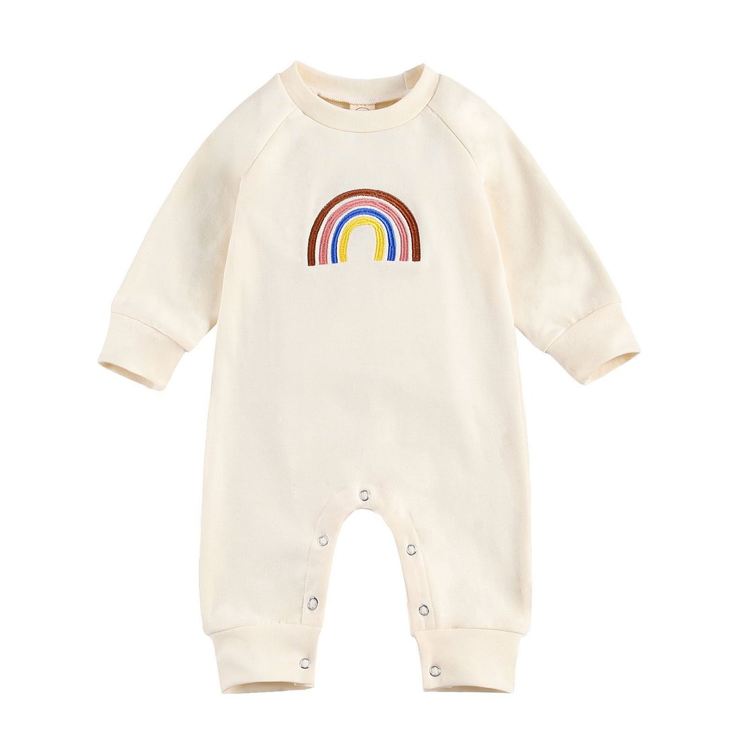 Infant Newborn Baby Girls Boys Rainbow Embroidery Romper Long Sleeve Jumpsuits Casual One Piece Spring Autumn Outfits