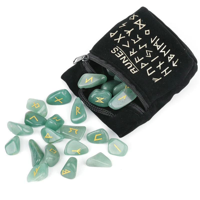 Rune Set - Alphabet Engraved Divination Stones | Witch Runes with Bag, Crystals and Healing Stones for Beginners