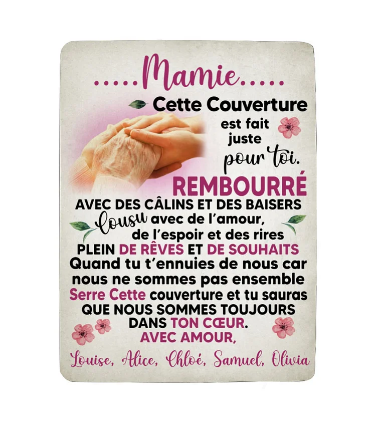Mamie-Couverture plaids polaire Cadeau Fête des Grands-Mères texte Personnalisés Jessemade FR