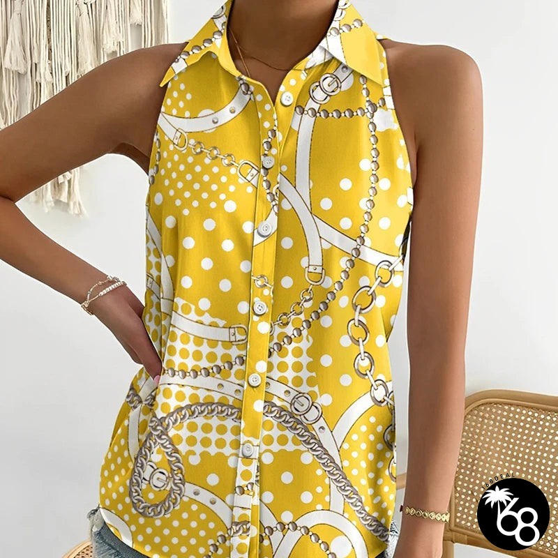 Women's Polyester Turn-Down Collar Sleeveless Casual Blouse | 168DEAL