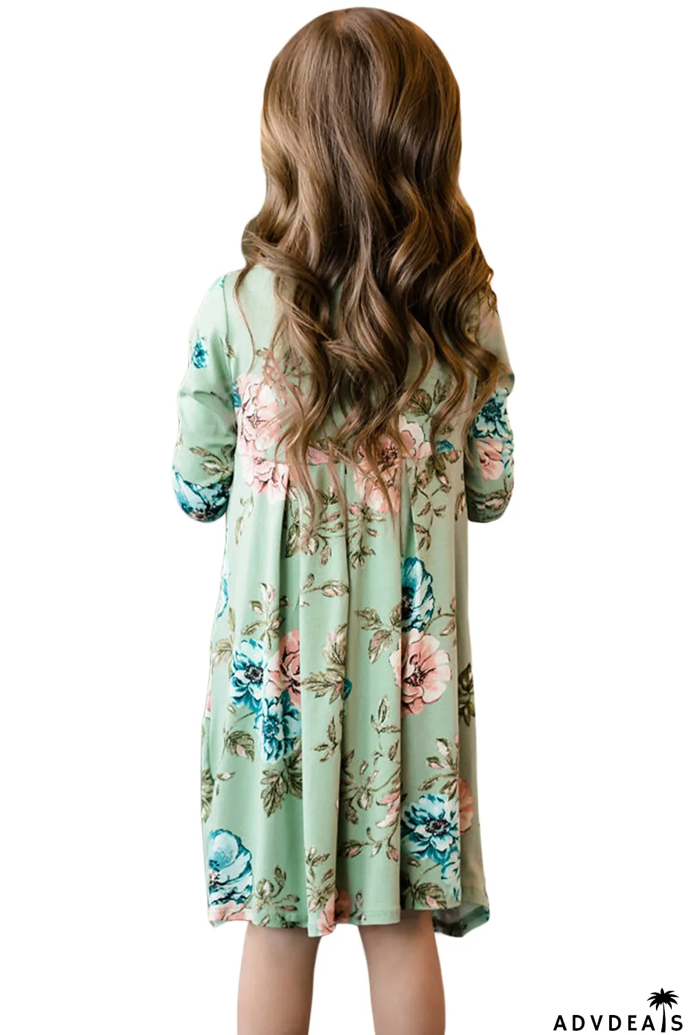 Floral Mint Swing Kids' Dress with Hidden Pockets
