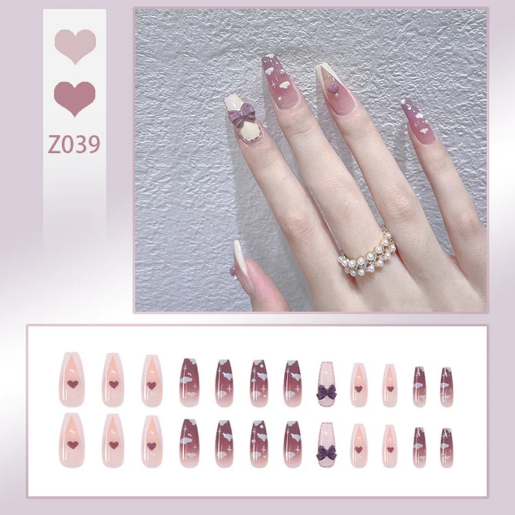 Manicure Wear Nail Bride Nail Removable Taro Purple Nail Stickers French Gradient Mid-Length Nail Tip Patch