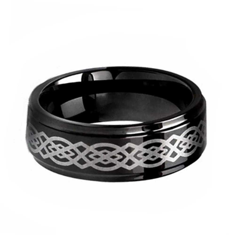 8MM Mens Black Tungsten Carbide Celtic Rings Polished Step Edges